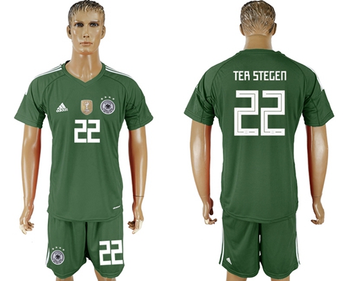 Germany #22 Ter Stegen Army Green Goalkeeper Soccer Country Jersey